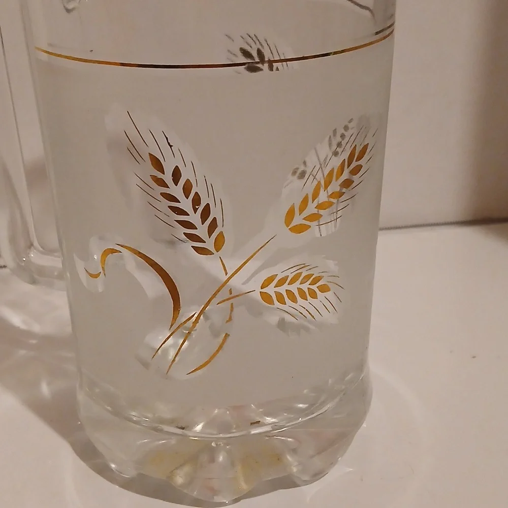 Vtg 60s MCM Covetro Italian Gokden Wheat Frosted Glass Pitcher Hollywood Regency